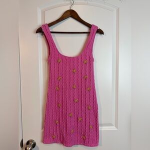 Zara Pink Cable Knit Dress with Yellow Floral Details
